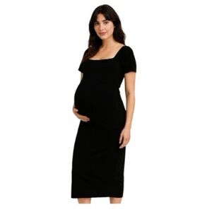 Hatch Black Square-Neck Maternity Midi Dress